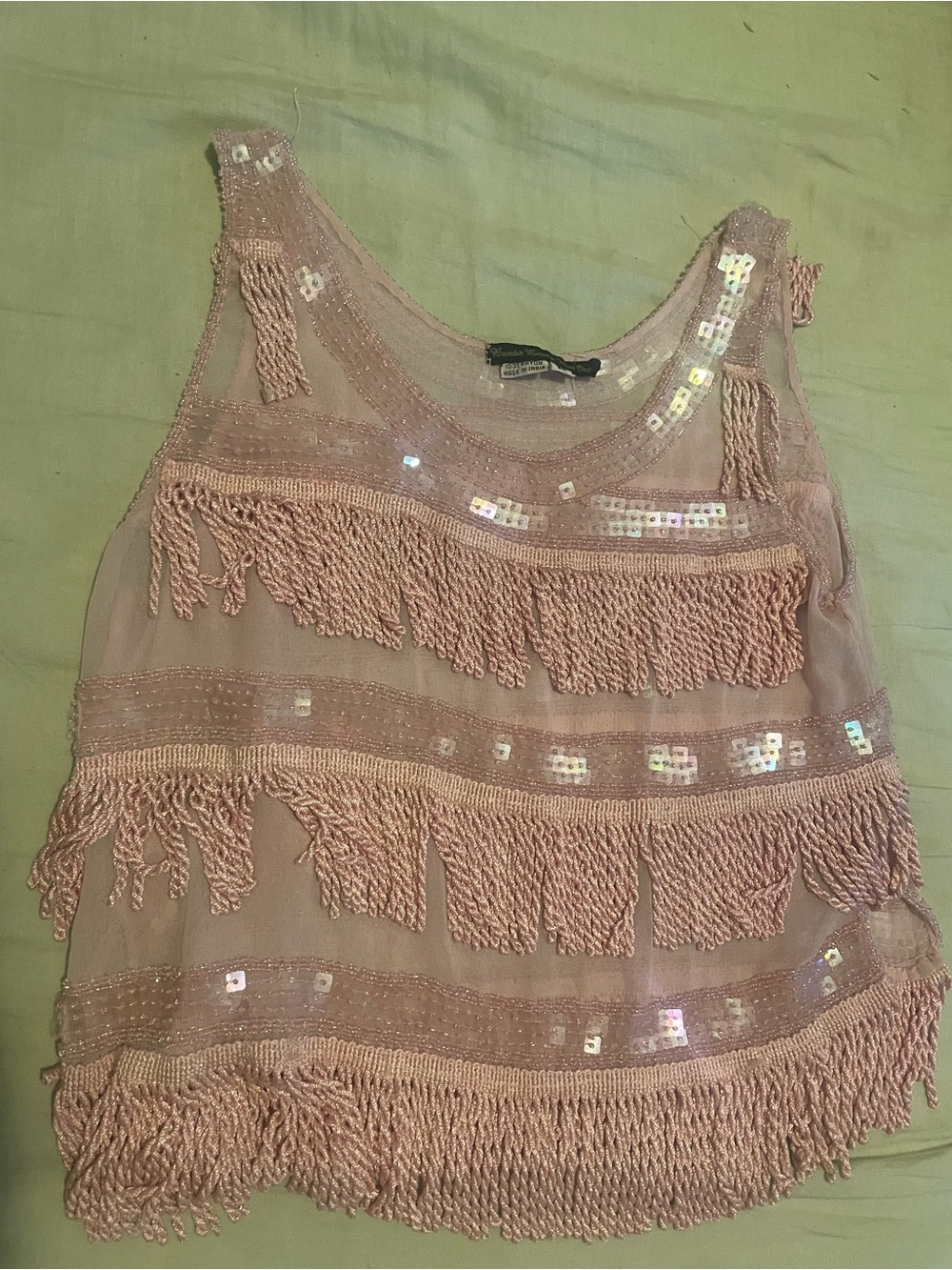 Women's Blush Pink Fringe Sequin Tank Top